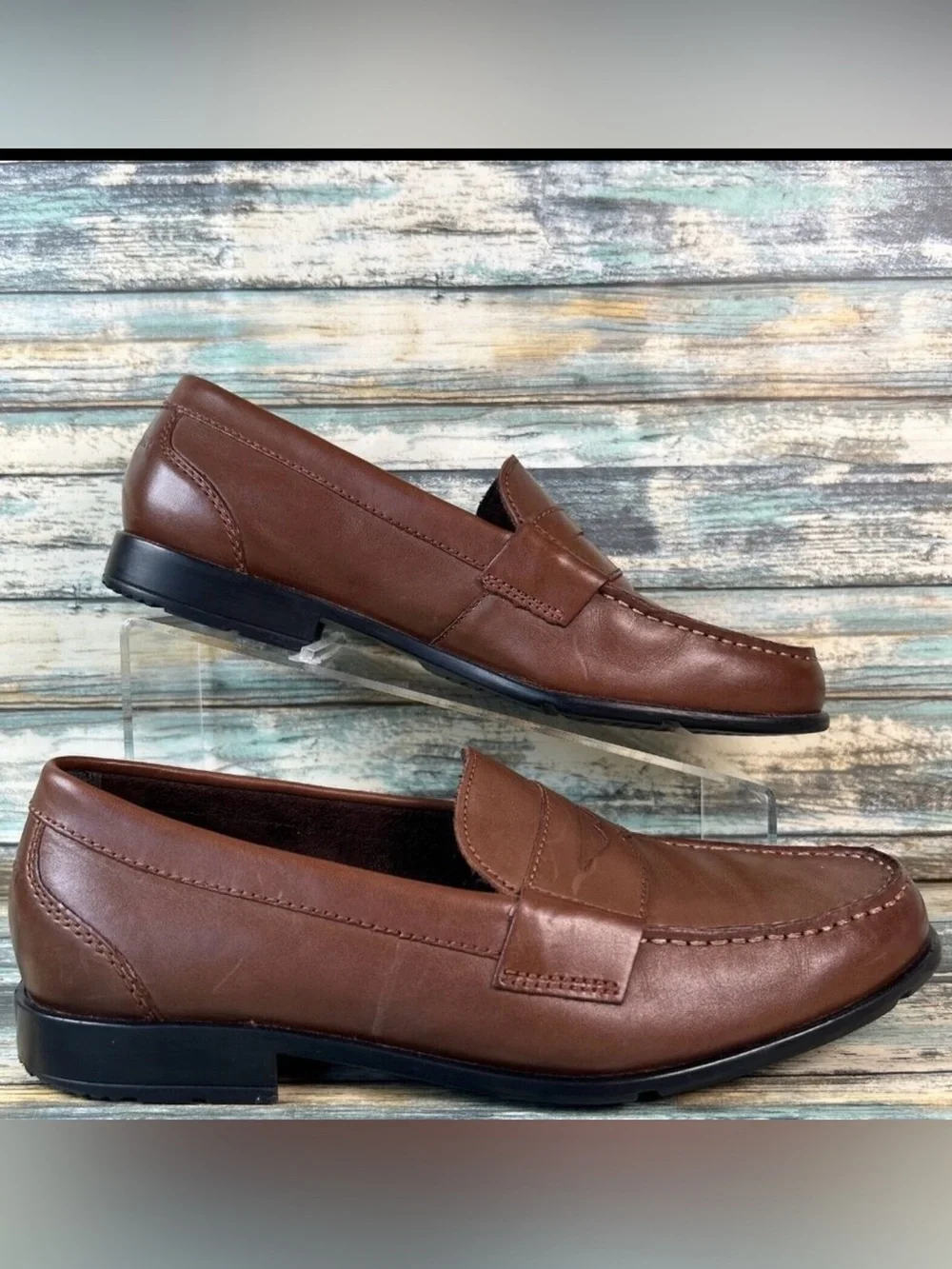 ROCKPORT Penny Loafer Shoes Mens Size 8.5M Brown Leather Dress Comfort Work